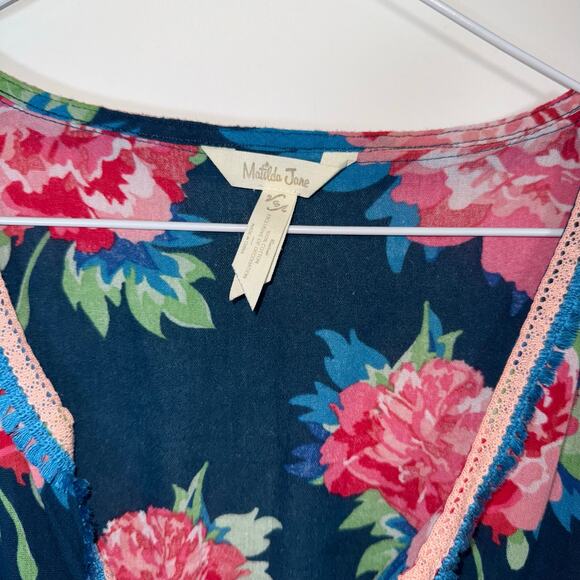 Matilda Jane Swim Cover Up Women’s S Blue Pink Floral Peony Print Tunic Feminine - Picture 5 of 15